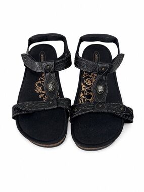 Aetrex Lori Adjustable Orthotic Sandals Black Leather Size 8 Comfort